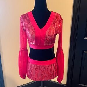 Elegant red Sequin Women's 2 piece set Dance Costume Adult small